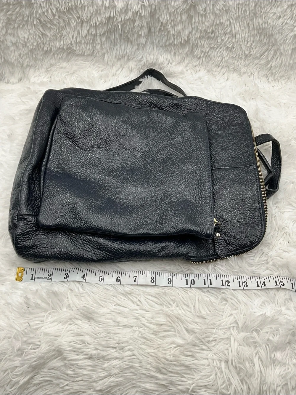 L. CREDI Backpack Navy Pebbled Leather Made in Italy Gold-tone Hardware